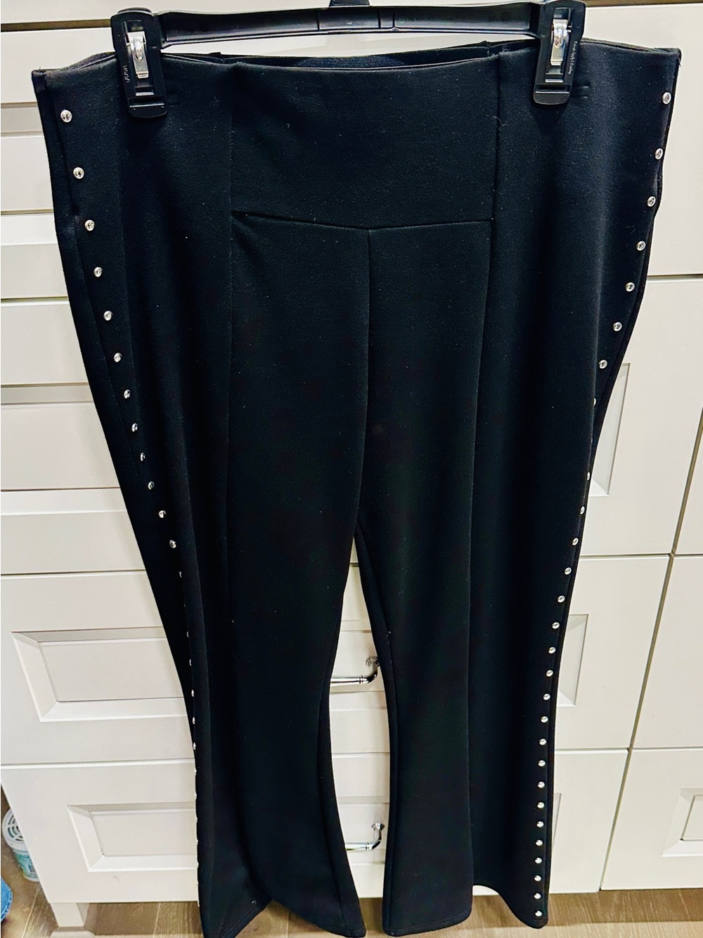 Investments Black Boot‑Cut Pants with Side Silver Stud Detail